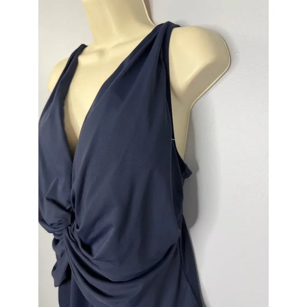 MICHAEL KORS Deep V-Twist Solid Navy One Piece Women's 20W
